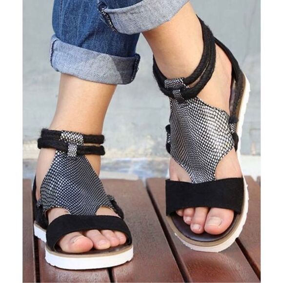RXFSP Gray & Black Snake-Print Suede Sandal - Women |Size 6 - Picture 1 of 10